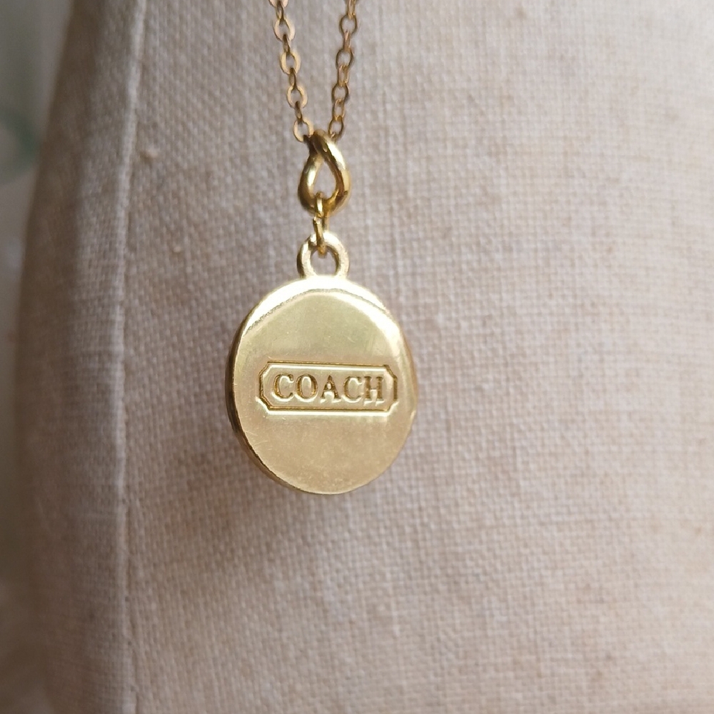 COACH Rare Legacy Striped Gold and Red Charm Necklace - Picture 4 of 5
